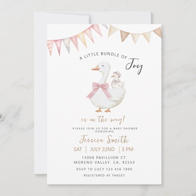 Invitation Un petit paquet de joie Baby shower d'oie (Devant)