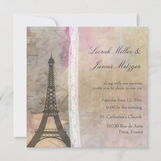 Invitation Un petit Paris... un petit mariage de dentelle (Devant)