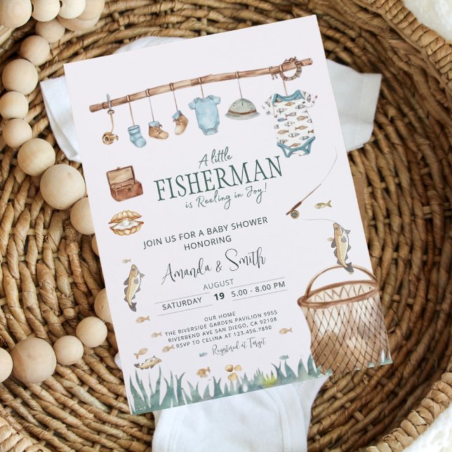 Invitation Un Petit Pêcheur est ébranlé dans le Baby shower d (Créateur téléchargé)