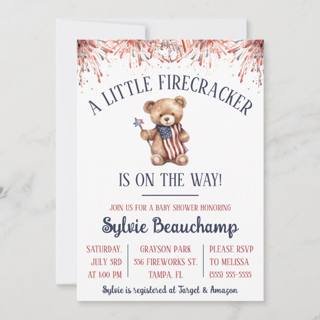 Invitation Un petit pétard est en route ! Baby shower (Devant)