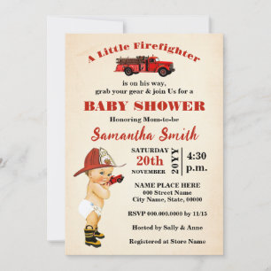 Invitation Un petit pompier est sur son chemin Baby shower