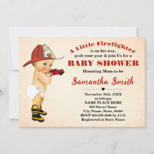 Invitation Un petit pompier est sur son chemin Baby shower