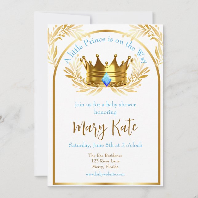Invitation Un petit Prince est sur le chemin de bébé Invitati (Devant)