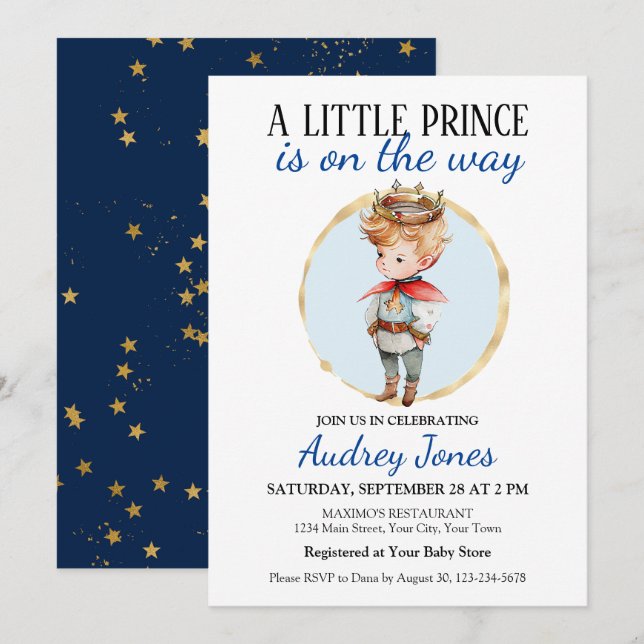 Invitation Un Petit Prince Se Trouve Sur Le Chemin Du Baby sh (Devant / Derrière)