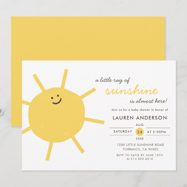 Invitation Un petit rayon de soleil Baby shower (Devant / Derrière)