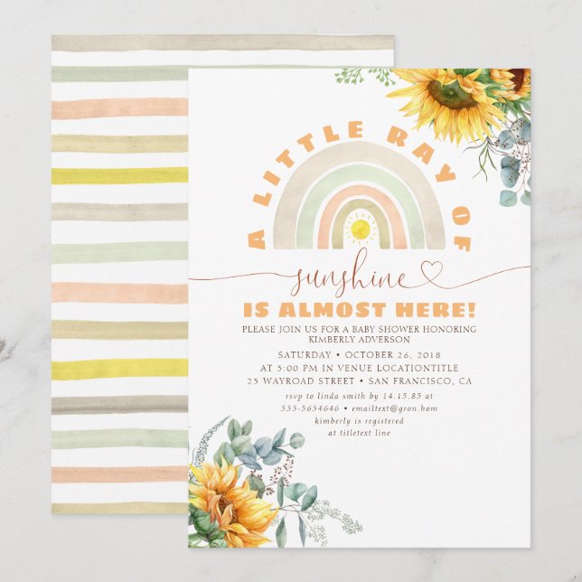 Invitation Un petit rayon de soleil Baby shower d'automne arc (Devant / Derrière)