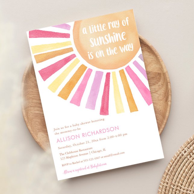 Invitation Un petit rayon de soleil baby shower fille (Créateur téléchargé)