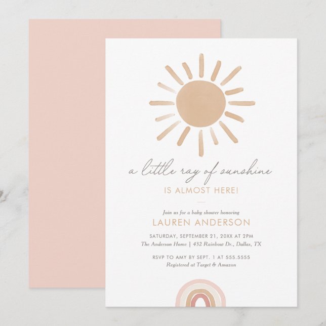 Invitation Un petit rayon de Sunshine Boho Baby shower fille (Devant / Derrière)