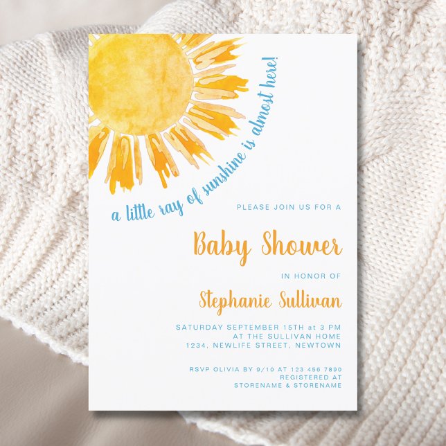 Invitation Un petit rayon du Baby shower du garçon Sunshine (Créateur téléchargé)