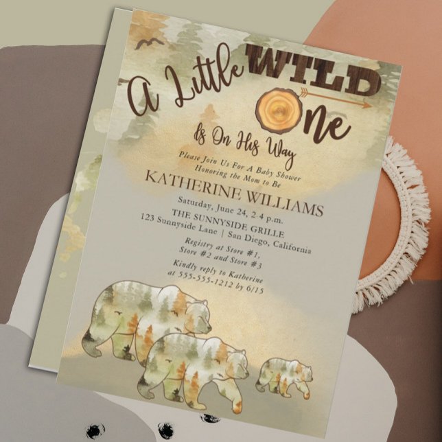 Invitation Un Petit Sauvage Ours Bois Bois Baby shower I (Créateur téléchargé)