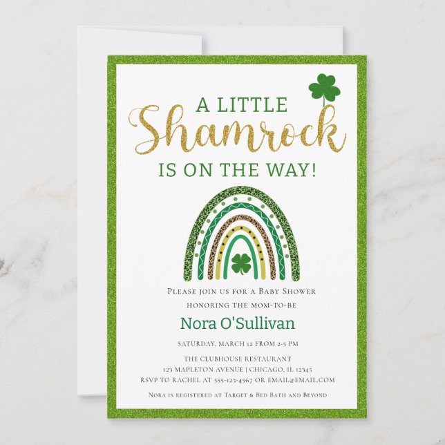 Invitation Un Petit Shamrock St. Patricks Baby shower arc-en- (Devant)