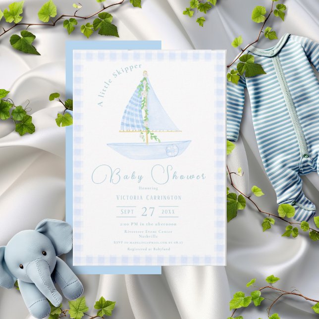 Invitation Un Petit Skipper Blue Plaid Baby shower moderne (Créateur téléchargé)