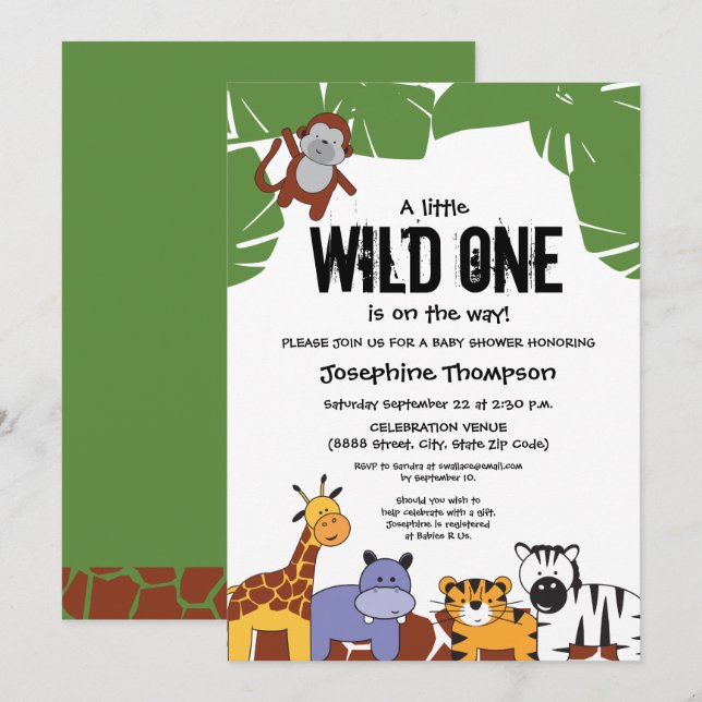 Invitation Un petit Wild One est sur le chemin Safari Baby Sh (Devant / Derrière)