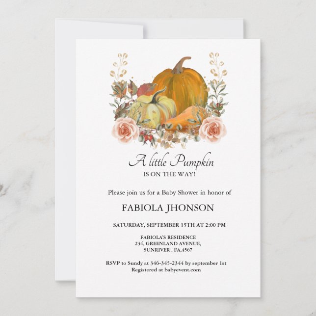 Invitation Un peu citrouille est la façon dont le baby shower (Devant)