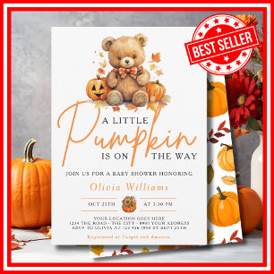 Invitation Un peu Citrouille Halloween Baby shower OURS D'Hal