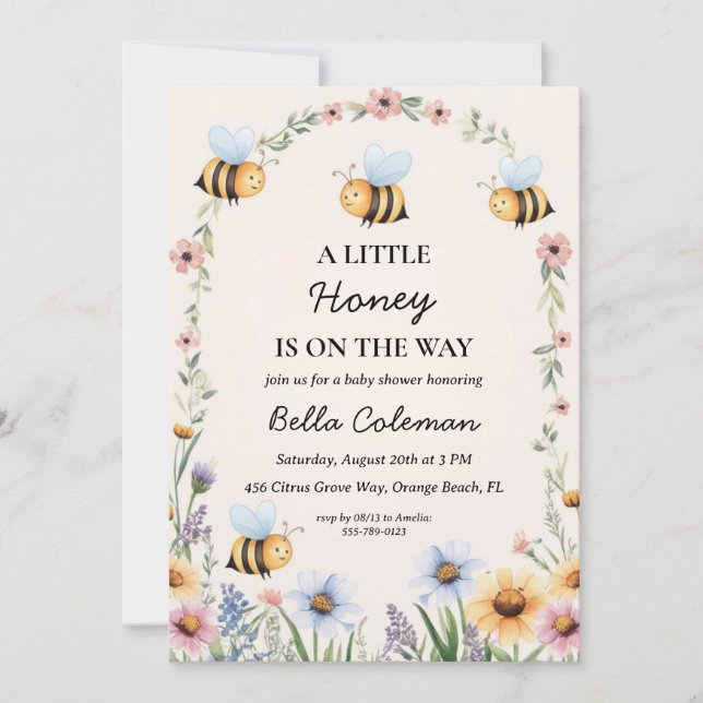 Invitation un peu de miel sur le chemin du baby shower (Devant)