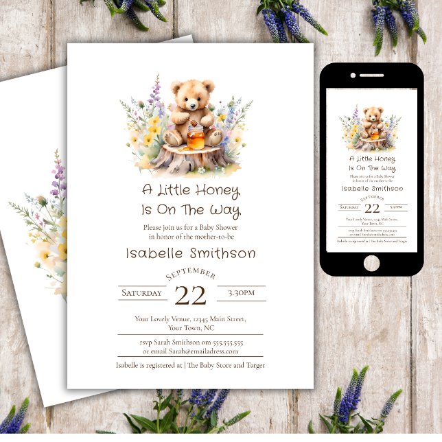 Invitation Un Peu De Miel Sur Le Chemin Teddy Ours Bébé Douch (Créateur téléchargé)