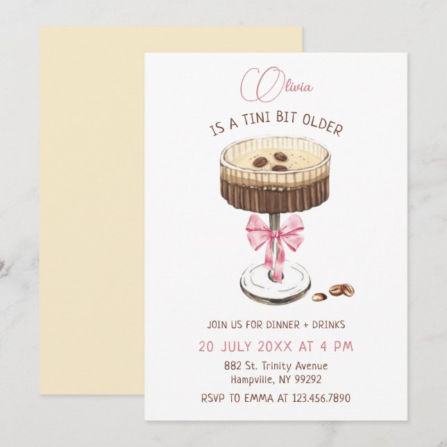 Invitation Un peu plus âgé Bow Espresso Martini Anniversaire (Devant / Derrière)