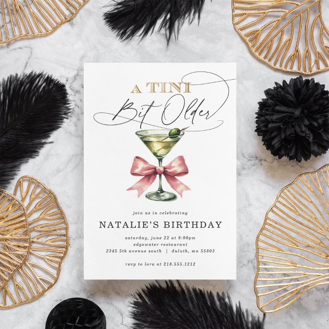 Invitation Un peu plus vieux Martini Rose Anniversaire (A Tini Bit Older Martini Pink Bow Birthday Invitation)