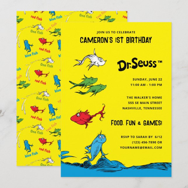 Invitation Un poisson deux poissons - Anniversaire de enfant (Devant / Derrière)