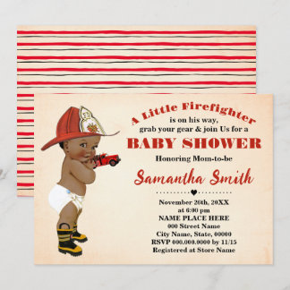 Invitation Un pompier sur son chemin Baby shower afro-américa