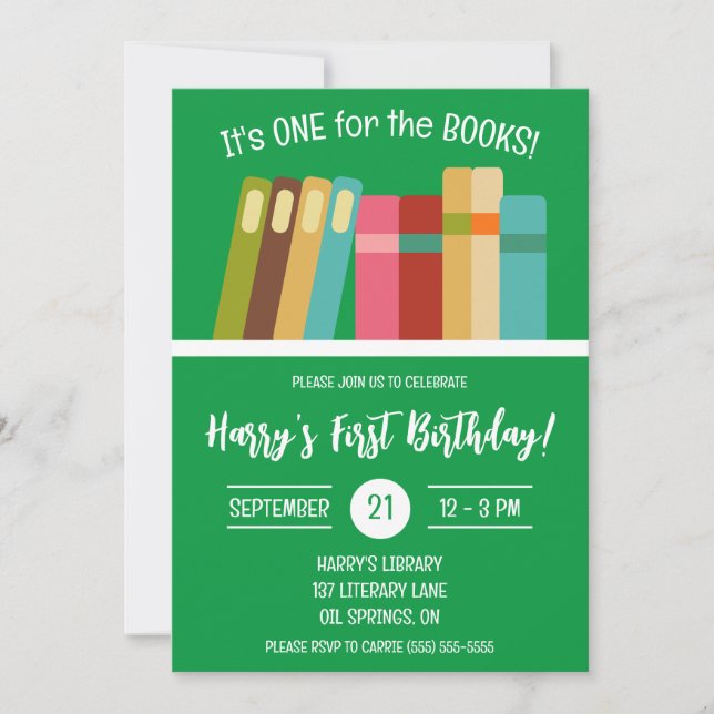 Invitation Un pour les Livres ! Fête du premier anniversaire  (Devant)