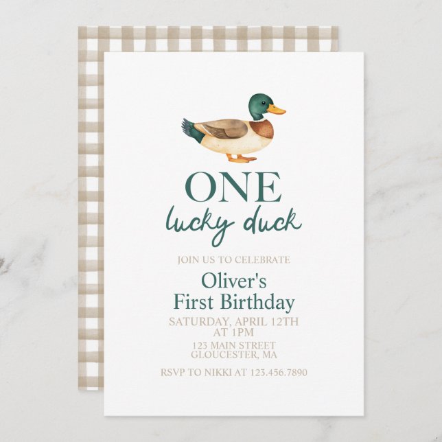 Invitation Un premier anniversaire de Lucky Duck (Devant / Derrière)