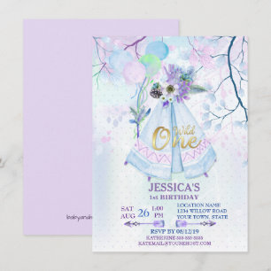 Invitation Un premier anniversaire sauvage bleu TeePee Boho