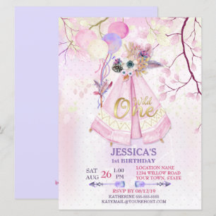 Invitation Un premier anniversaire sauvage TeePee Boho-Large