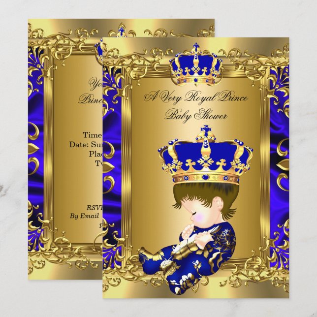 Invitation Un Prince très Royal Baby shower Brunette Baby (Devant / Derrière)