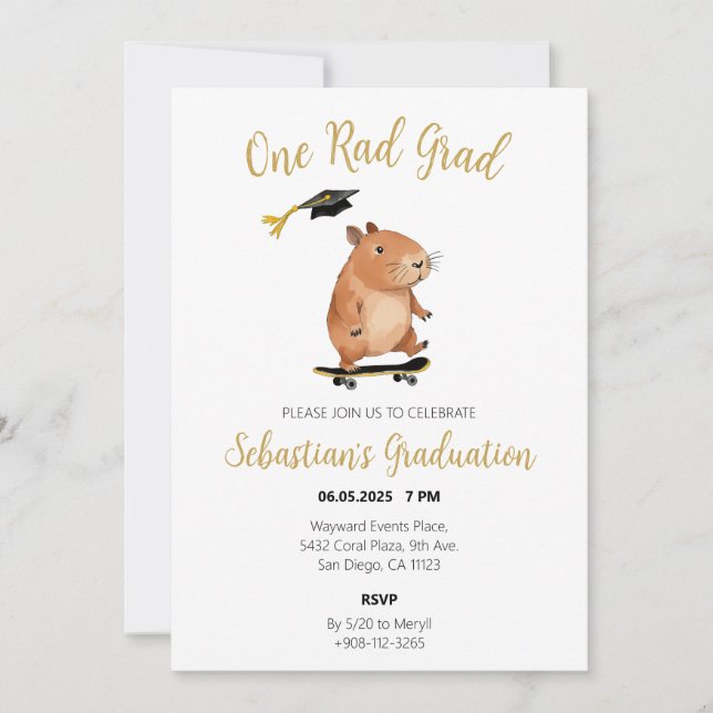 Invitation Un Rad Grad Capybara Watercolor Party (Devant)