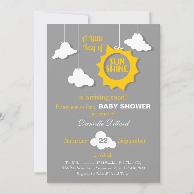 Invitation Un rayon d'invitation de baby shower de soleil (Devant)
