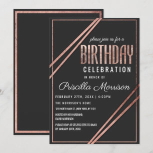 Invitation Un Rose noir simple et moderne, l'or chic, l'anniv