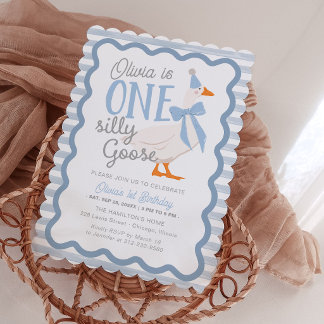 Invitation Un Ruban Bleu d'une Oie Idiote pour le 1er Anniver