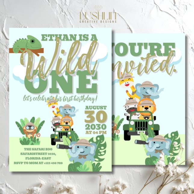 Invitation Un Safari sauvage Anniversaire Fête Jungle Thème (Créateur téléchargé)