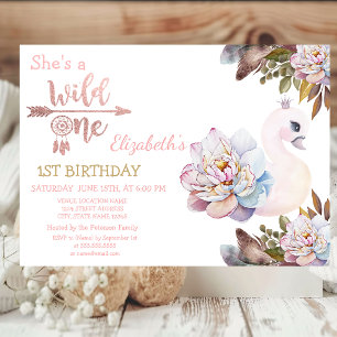 Invitation Un Sauvage, Flèches, Fleurs de cygne, Anniversaire
