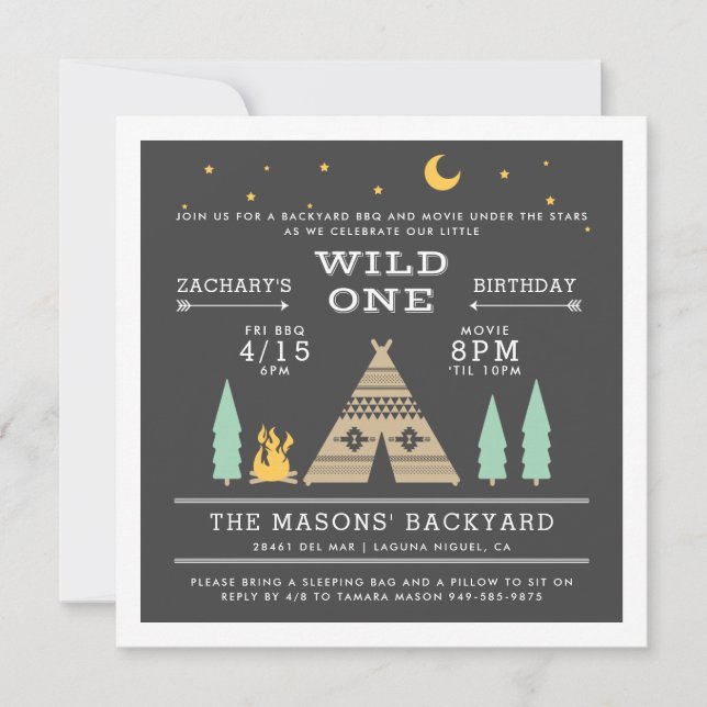 Invitation Un sauvage | Jardin BBQ & Film Anniversaire (Devant)