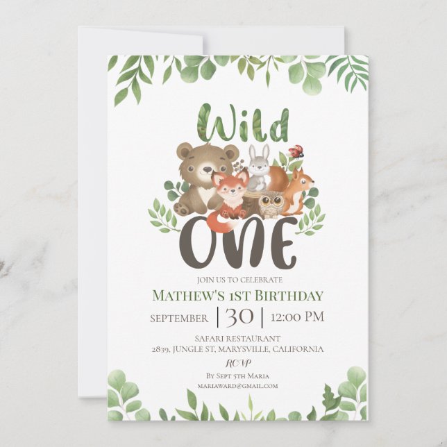 Invitation Un Sauvage Un Anniversaire Bois Animaux Végétation (Devant)