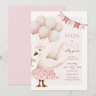 Invitation Un Silencieux Goose Pink Pastel 1er Anniversaire