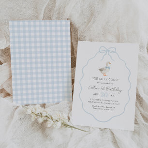 Invitation Un Silencieux Oie Bleu En vichy Bow Bow 1er annive