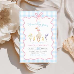 Invitation Un Silly Goose Blue En vichy 1er anniversaire
