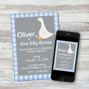 Invitation Un Silly Goose Blue En vichy la fête d'anniversair