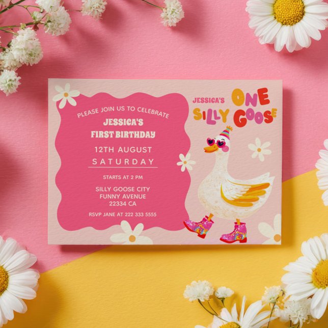 Invitation Un Silly Goose Retro rose été enfant anniversaire (Créateur téléchargé)
