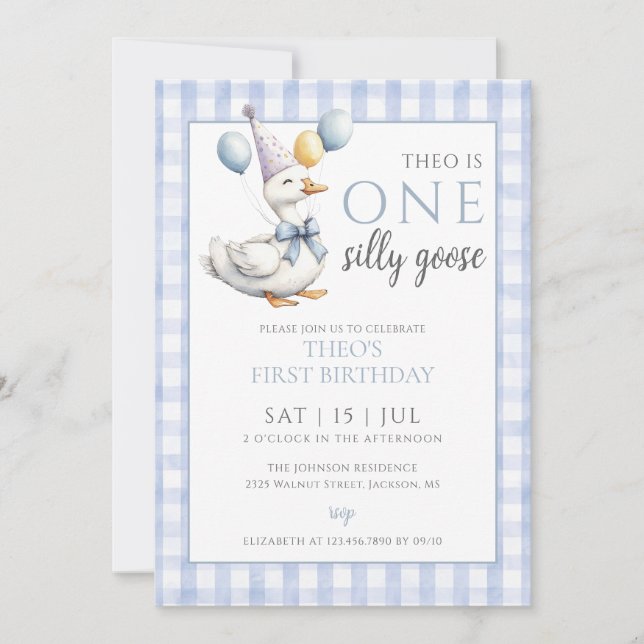 Invitation Un sot Goose Boy 1er anniversaire (Devant)