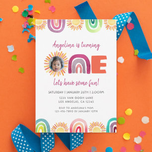 Invitation UN Sunshine Arc-en-ciel 1er anniversaire aquarelle