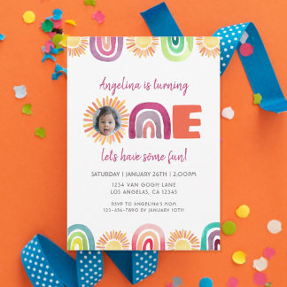 Invitation UN Sunshine Arc-en-ciel 1er anniversaire aquarelle