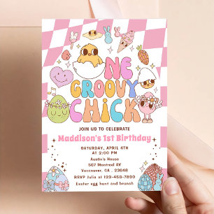 Invitation Un Super Chick Spring Daisy 1ère fête d'anniversai