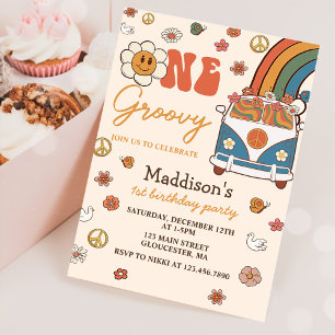 Invitation Un Super Retro Rainbow 1er anniversaire