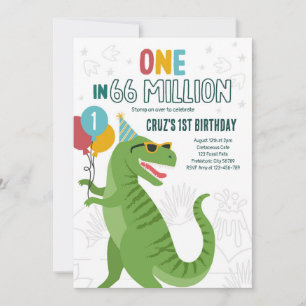 Invitation Un Sur 66 Millions De Dinosaures T-Rex 1er Anniver