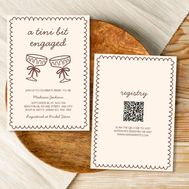 Invitation Un Tini Bit Engagé Main Tirée Espresso Martini (A Tini Bit Engaged Hand Drawn Espresso Martini Invitation)